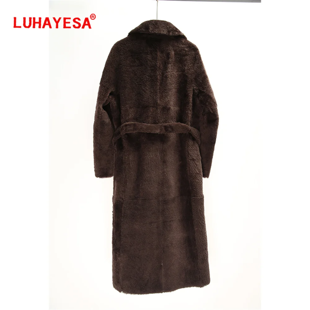 Only camel S 2024 New Extra Long Good Quality Soft Merino Sheepskin Shearling Fur 1 Year Lamb Merino Real Fur Coat