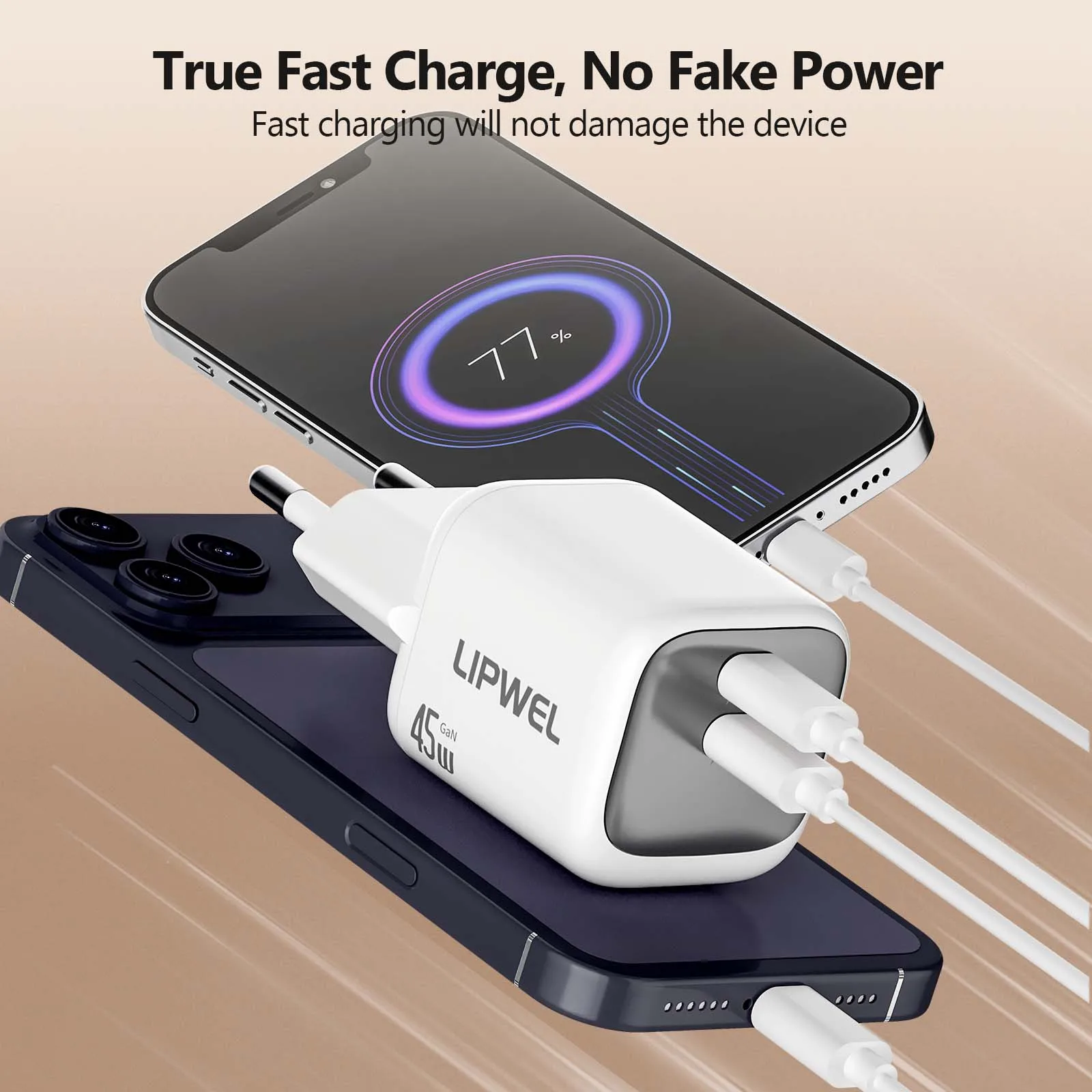 45W Dual USB C Charger GaN Power Delivery Fast Charging Station Multi-Protection for Samsung S22/S24 Travel Home Use