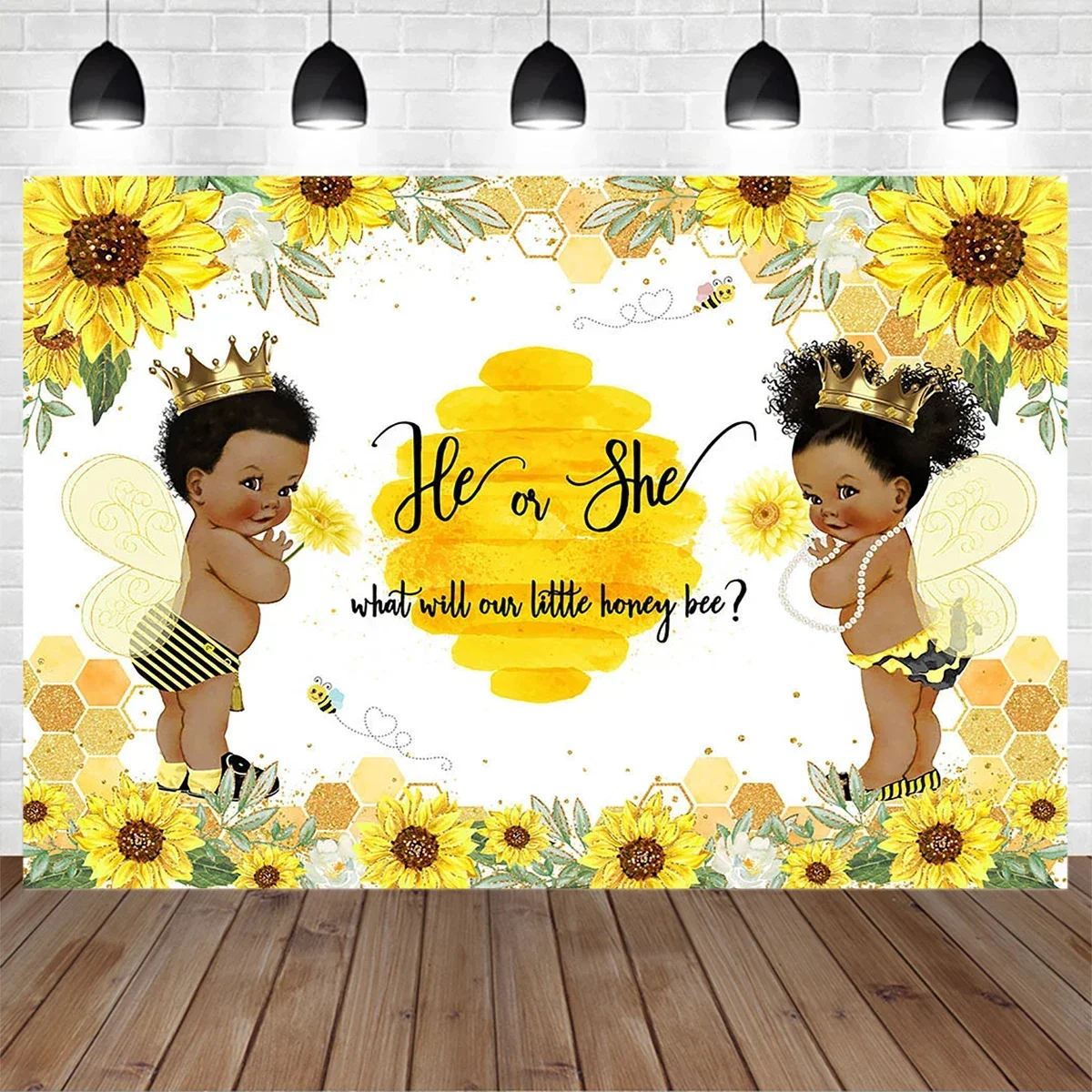 

Gender Reveal Photography Decoration Background Little Honeybee Sunflower Royal Boy Girl Crown Backdrop Baby Birthday Photobooth