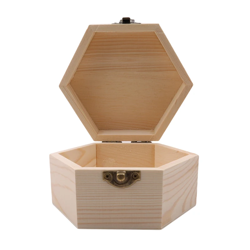 Fashion Gift Box Simple Portable Diy Hexagon Shaped Wood Jewelry Box Wedding Holder Jewelry Display 2023 New