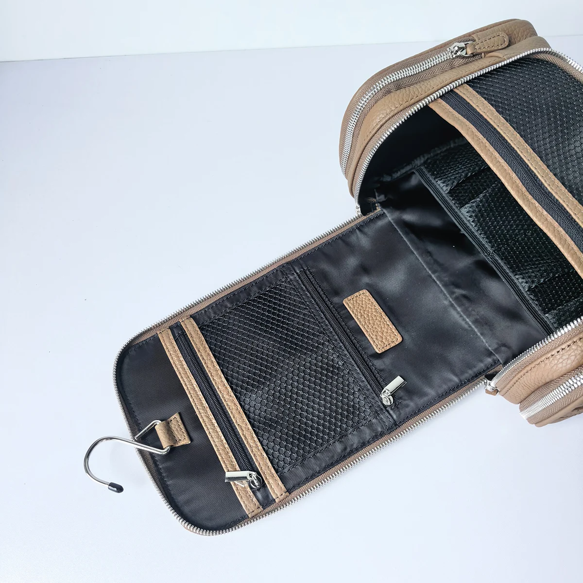 Echtes Leder Unisex Hängende Kosmetiktasche Reise Große Kapazität Multifunktionale Premium Toilettenartikel-Aufbewahrungstasche Tragbar – Detail 15