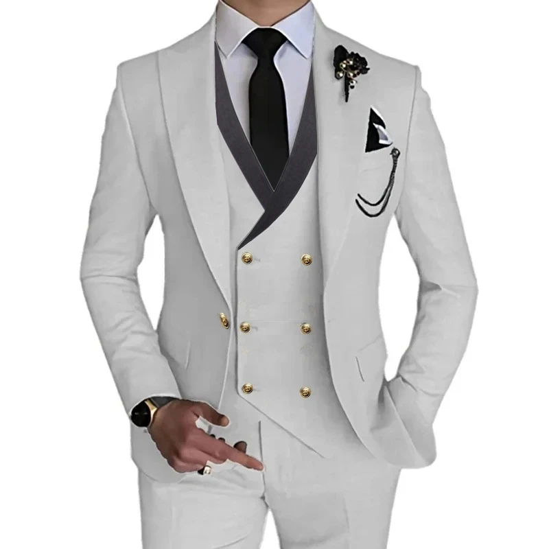 2024 Fashion New Men Boutique Business Solid Color Slim Wedding Suit / Male Stretch Fabric 3 Pcs Blazers Jacket Pants Vest