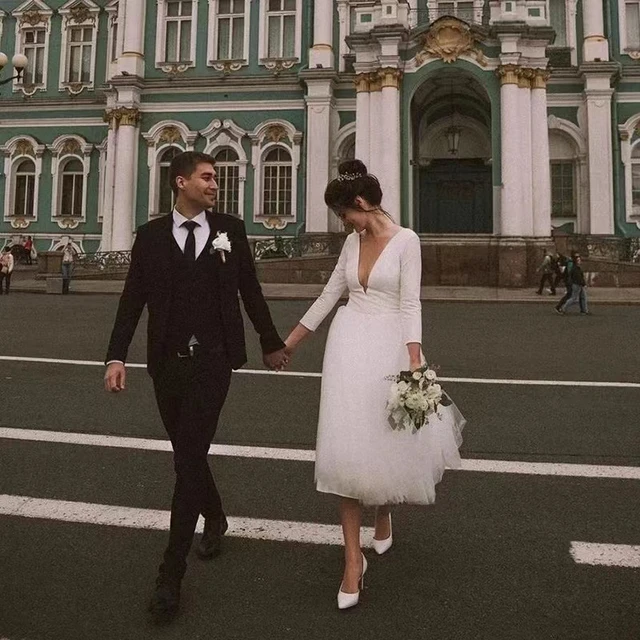 Elegant A Line Short Plus Size Wedding Dress 2022 White ivory Bridal Dress High quality Satin Tulle Wedding Party Dresses AliExpress 320