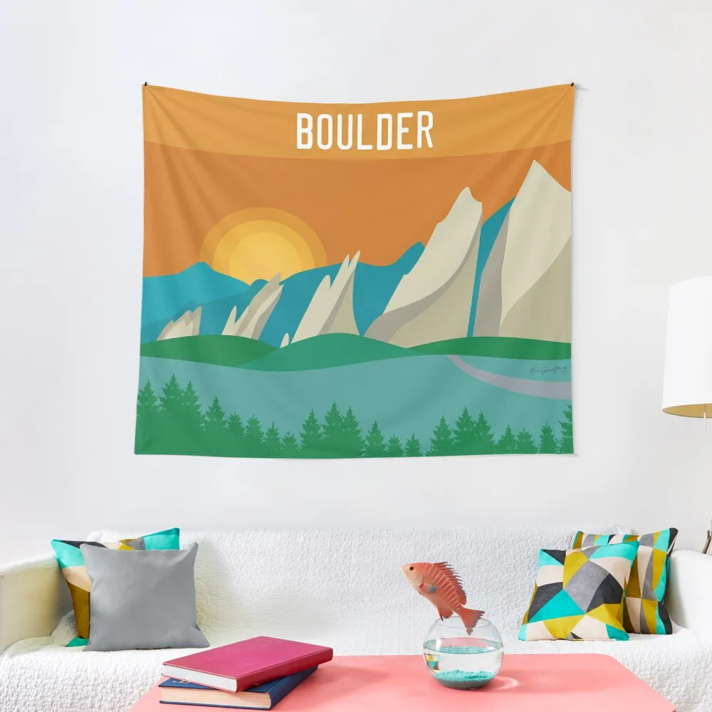 Boulder, Colorado - Skyline Illustration by Loose Petals Tapestry Mushroom Room Decor Cute Tapestry