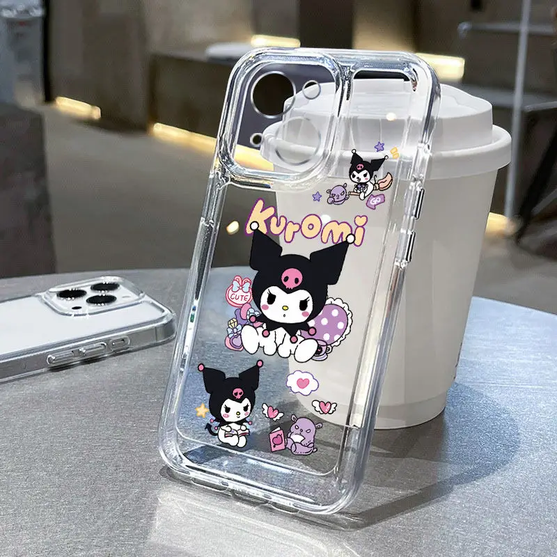 Sanrio Kuromi Kawaii Happy Phone Cases For iPhone 15 14 13 12 11 Pro Max XR XS MAX Y2K Girl Lovely Anti Fall Back Cover