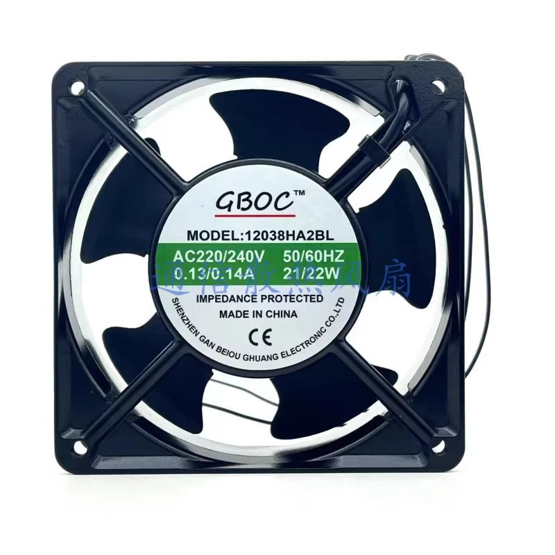 HTS  For  GBOC 12038HA2BL AC 220V–240V 0.13–0.14A 21/22W Cabinet Axial Fan 12038 12CM 1PCS