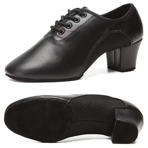 Latin Dance Shoes Men Modern Tango Salsa Leather Ballroom Shoes Square Heels Adults Children Boys Party Dance Shoes sport