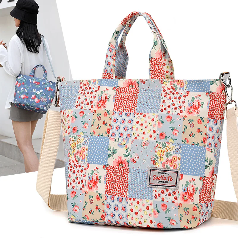 Fashion Floral Pattern Women Casual Tote Large Capacity Multi pockets Female Handbag High Quality Durable Nylon Shoulder Bag SAC