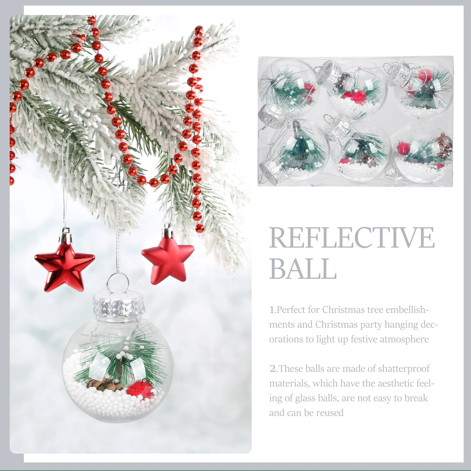 

6Pcs Clear Christmas Ornaments Fillable Plastic Balls for Holiday Decor DIY Crafts Christmas Balls Clear Ornaments