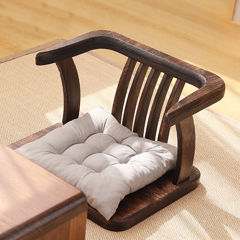 ti- Solid Wood Tatami Chair Meditation Stool with Backrest for Tea Ceremony Zen Style Armchair