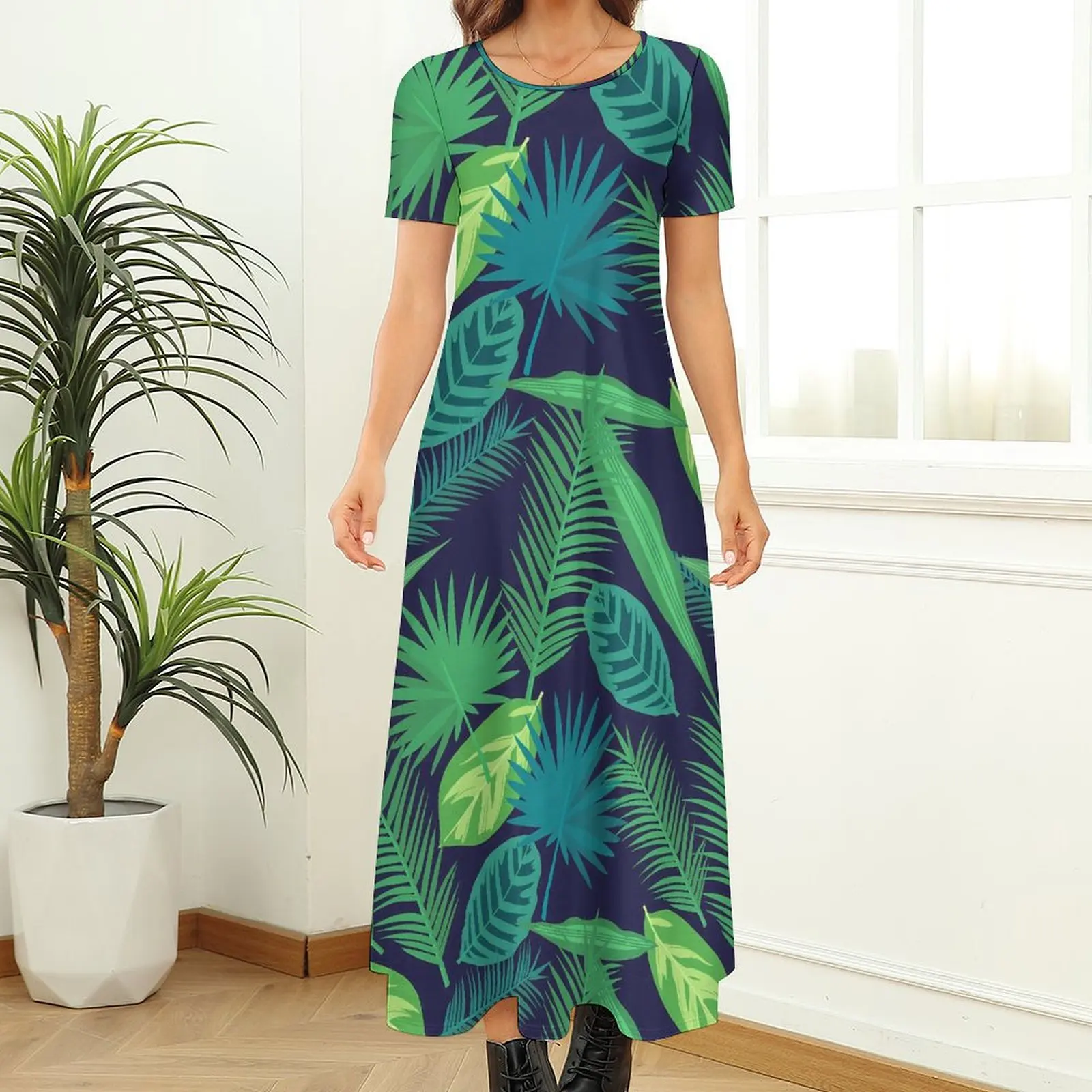 Robe longue imprimée de plantes et de cuir chevelu pour femmes, tenue de plage style bohème, palmier tropical, mode de rue, grande taille 6XL 7XL