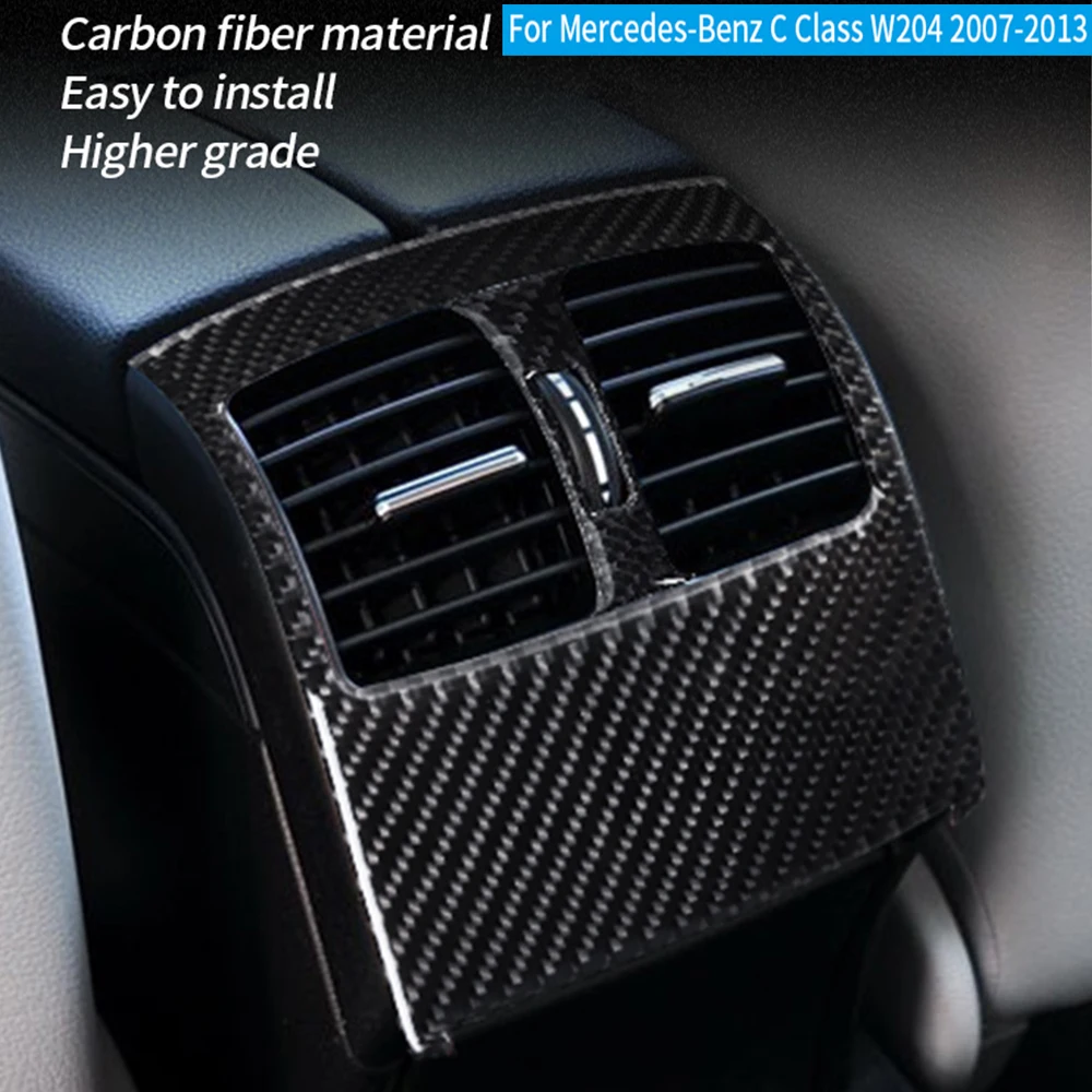 Car Carbon Fiber texture Rear Air Condition Air Outlet Vent Frame Cover Sticker Trim For Mercedes Benz W204 C Class 2007 - 2013