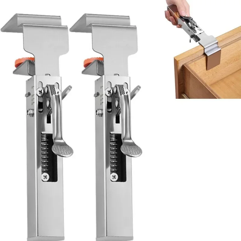 Press Type Quick Drawer Clamp Stainless Steel Adjustable Drawer Fixing Clip Woodworking Install Panel Auxiliary Telescoping Clip