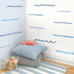 Ocean Waves Drawing Blue Watercolor Nursery Wall Stickers Boys Kids Room Decor Removable Vinyl Wall Decal Mural Home Decoration