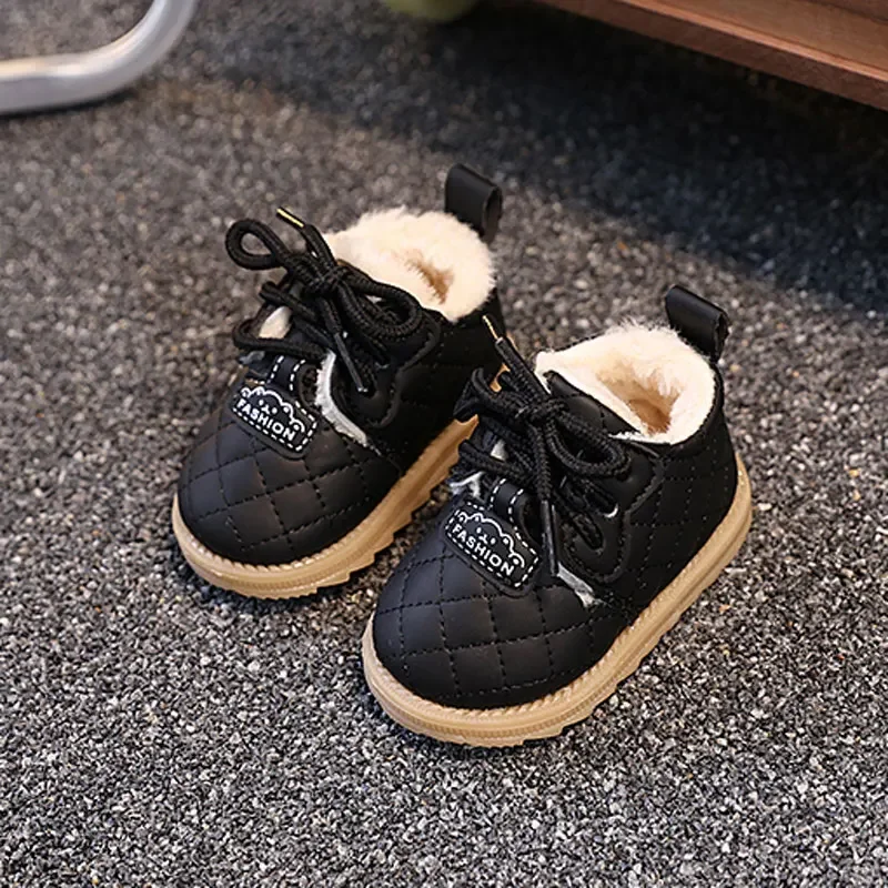 2025 Winter New Baby Warm Boots Cute Bears Versatile Kids Walking Shoes with Thick Fur Boys Girls Ankle Boots Fashion Size 16-20