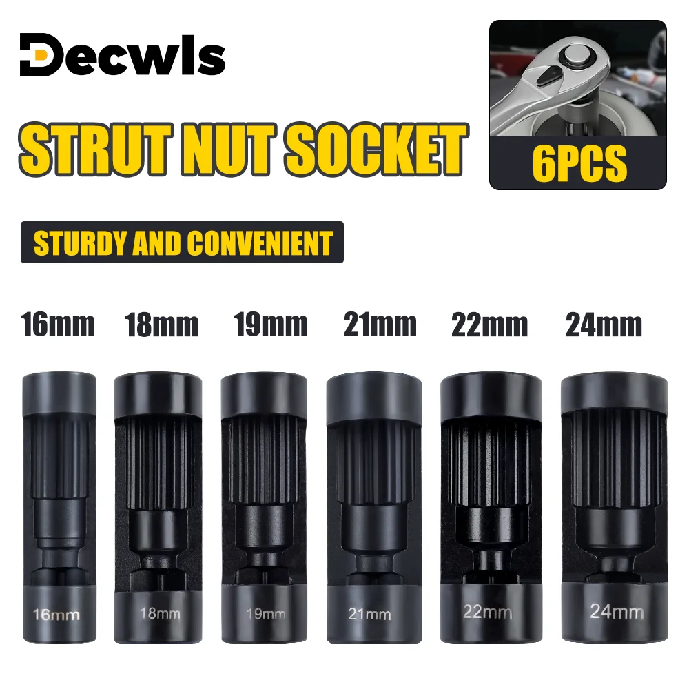ชุดประแจบล็อก สตั๊ด น็อต และบล็อก 6 ชิ้นนี้เป็นเครื่องมือถอดโช้คอัพรถยนต์อเนกประสงค์ เหมาะสำหรับน็อตโช้คอัพขนาด 16 มม. ถึง 24 มม.