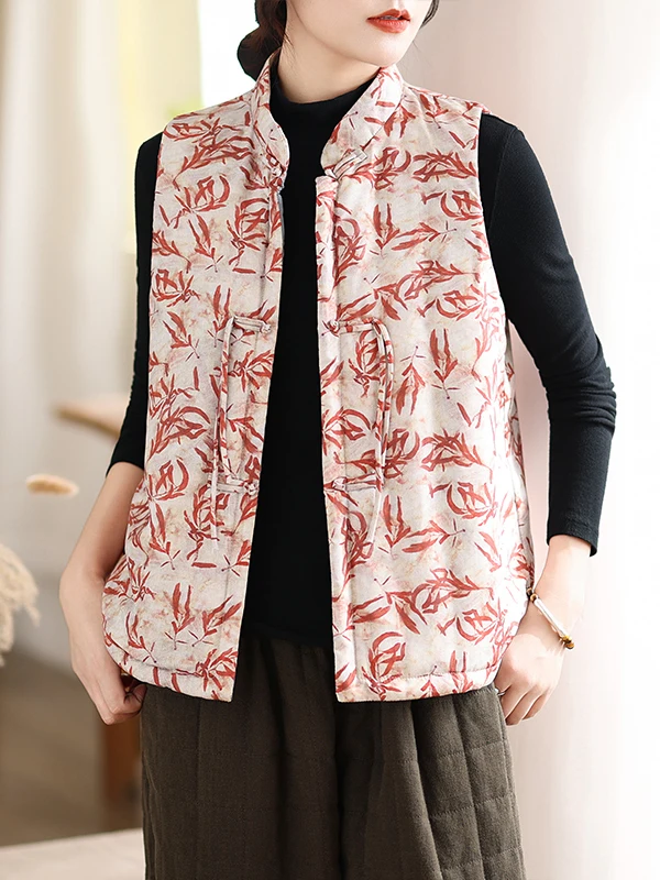 

Осень-зима, национальный теплый жилет, женский модный жилет в стиле ретро на пуговицах спереди, кантонский жакет с принтом, для поездок на работу