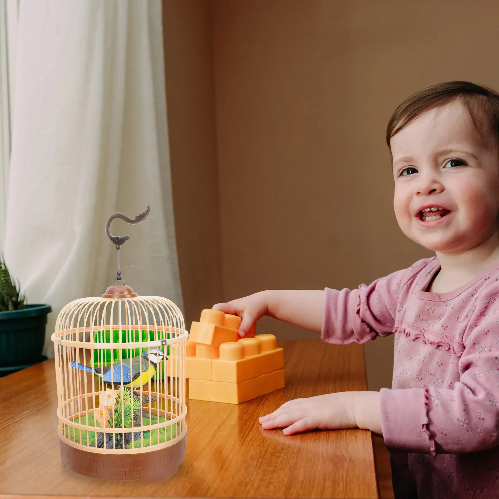 

Voice-Activated Singing Bird Cage Simulation Interactive Educational Plaything Hanging Decor for Kids Parents Garden Home