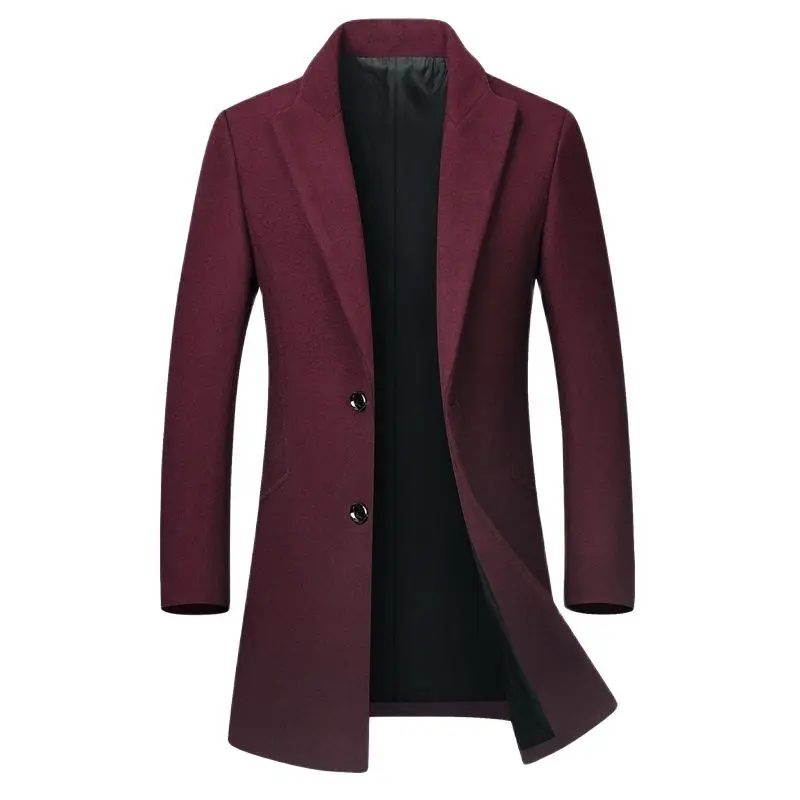 

Autumn Winter Wool Jacket Coat Men Business Casual Turn Down Collar Outwear Mens Long Sleeve Trench Blends Coat Mens Clothing