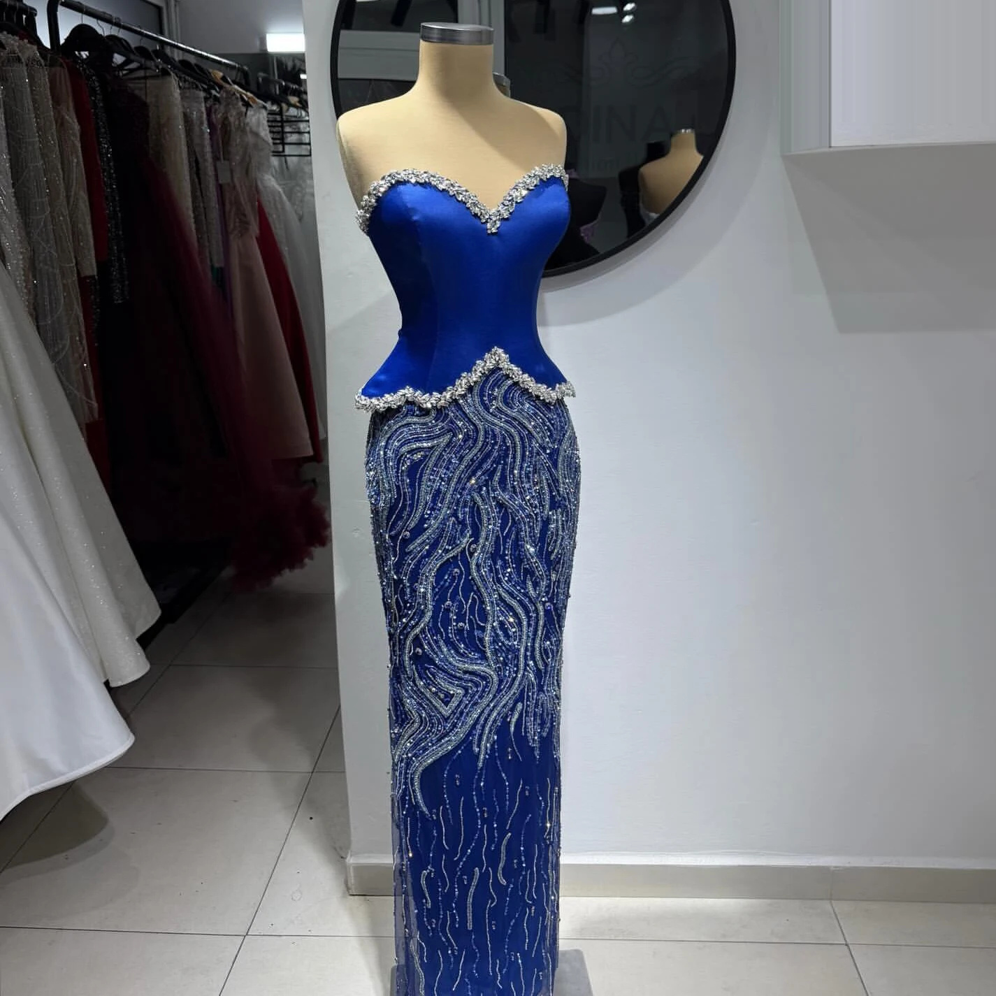 

Cocktail Party Dress Royal Blue Rhinestone Mermaid Dress Sexy V-Neck Sequined Evening Gown Women'S Party Dress Customizable