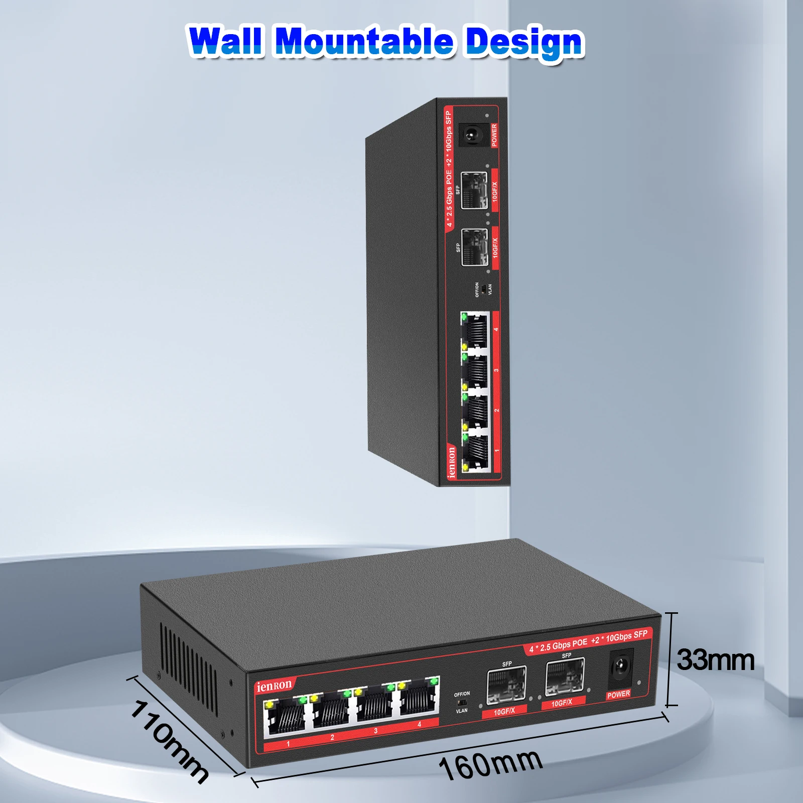 Ienron 6-Port Multi-Gigabit 2.5Gbps Unmanaged Plug and Play Network Ethernet 2.5G Switch Gigabit POE Switch for Wifi Router