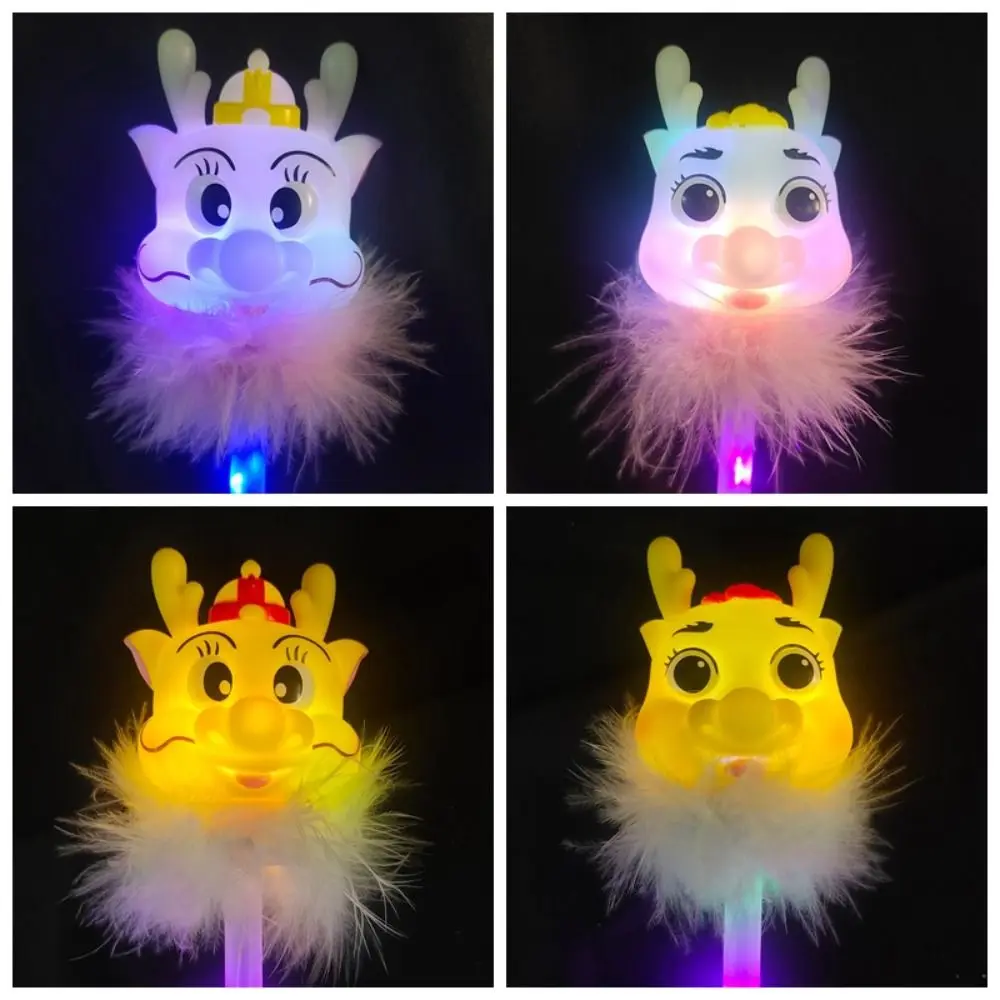 Novedad, juguete para niños, varitas parpadeantes de hadas, cabeza de dragón luminosa LED, palo de hadas LED con plástico de felpa colorido