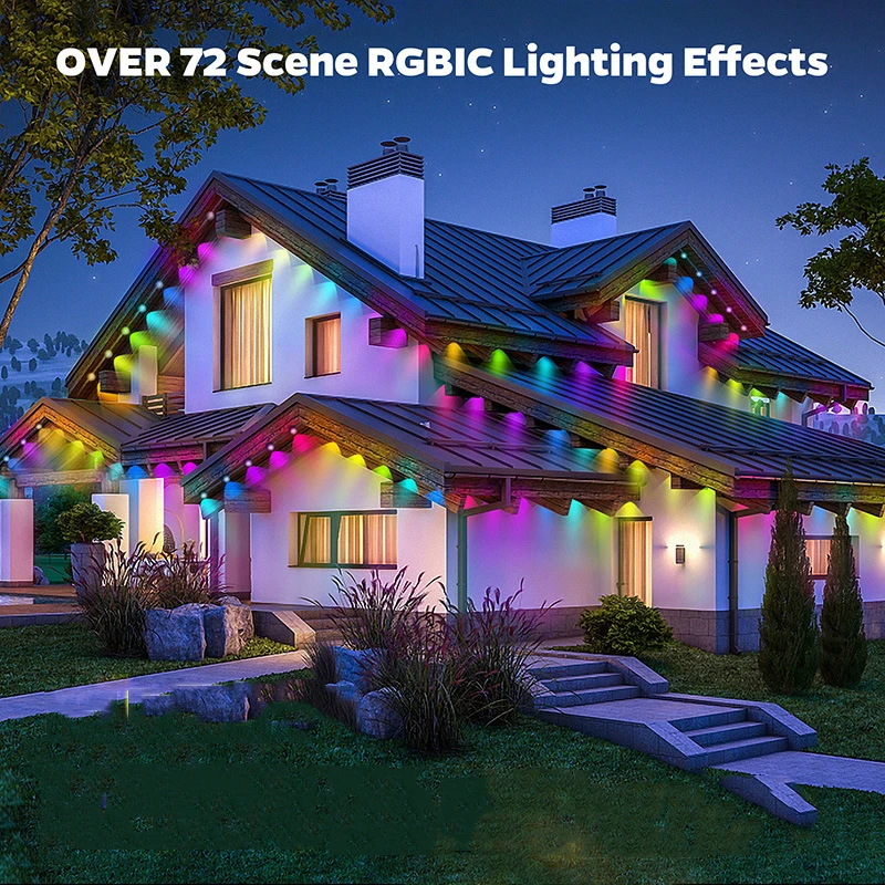 영구 실외 조명 RGB 72 LED 스트링 조명, 원격 및 투야 앱 제어, 방수 LED 처마 휴일 장식 램프, 100FT