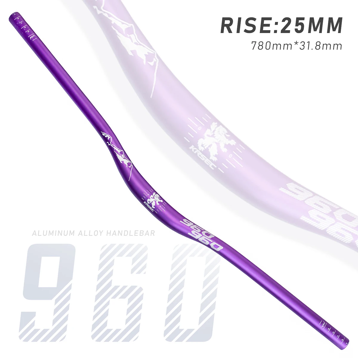 KRSEC 31,8 mm Mountainbike-Lenker, Fahrrad-Riser-Lenker aus Aluminiumlegierung, 25 mm Aufstieg, 780 mm Länge, Lenker mit stumpfem Politur