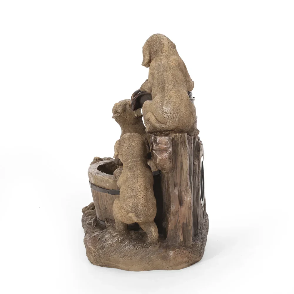 22.75 Inch Water Fountain High Handcrafted Polyresin Outdoor Waterfall Feature With LED Lights And Puppy Design For Garden Decor