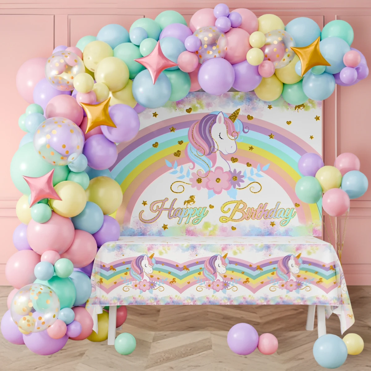 Jednorożec Balony Girlanda Zestaw Łuk Jednorożec Tęczowe Tło Obrus Dekoracja Urodzinowa Dzieci Baby Shower Girl Supplies