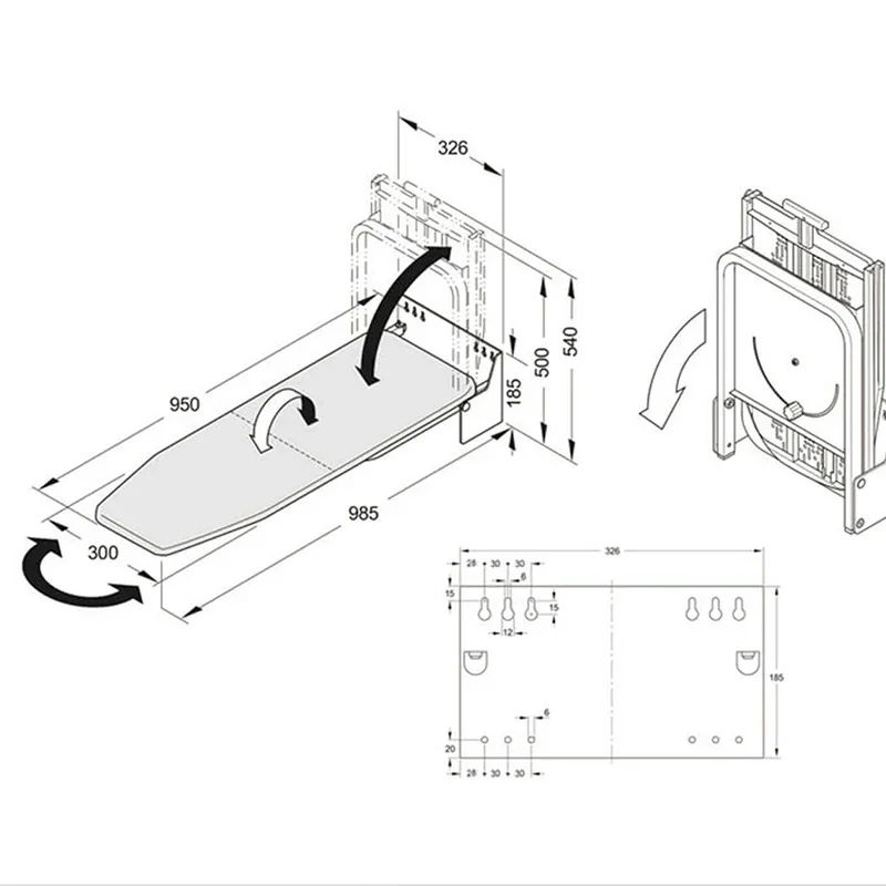 Wall-Mounted 180 Degree Rotatable Double Flap Folding Ironing Board Hidden Household Ironing Board