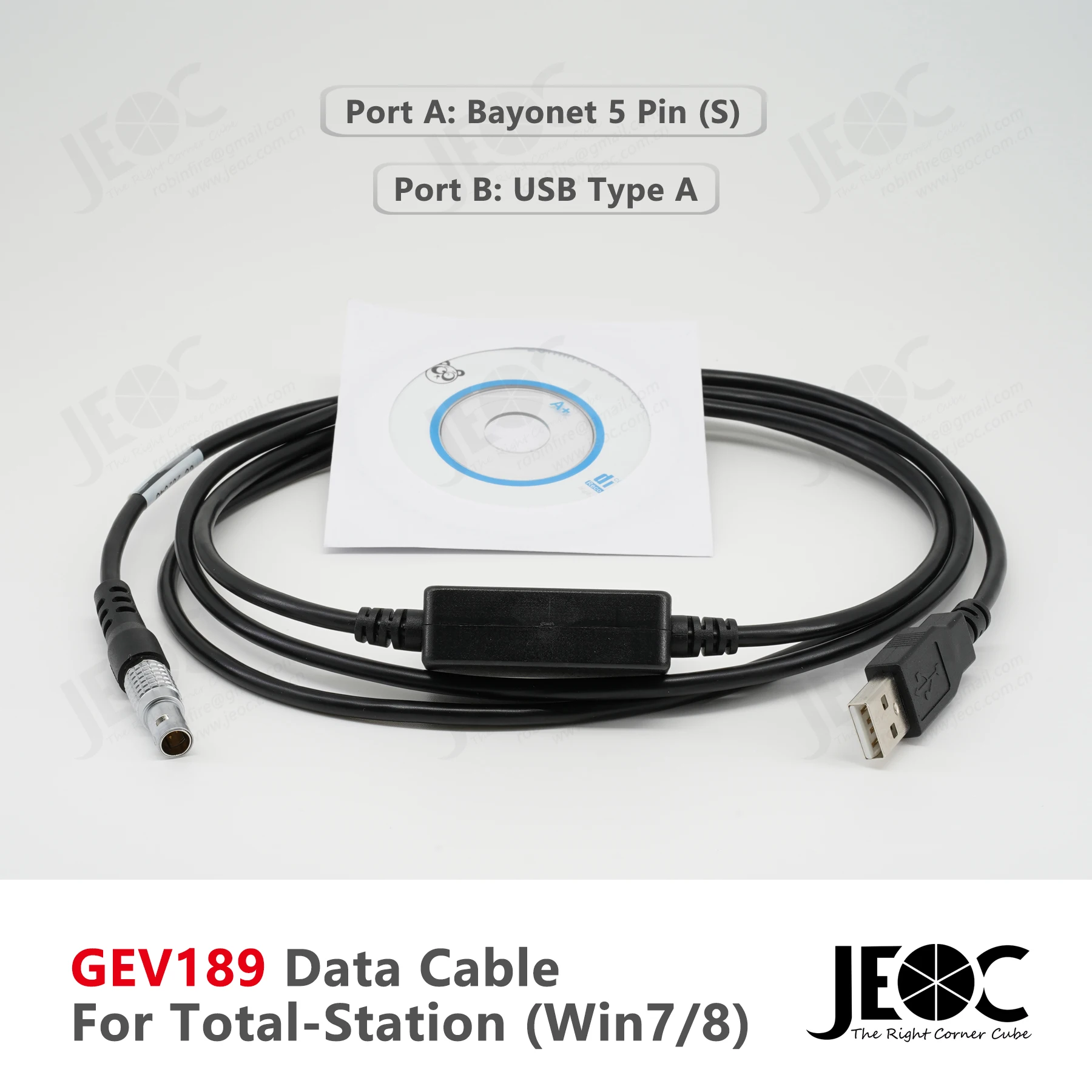 JEOC GEV189, Data Cable for Leica Total-station, win7/8, 734700