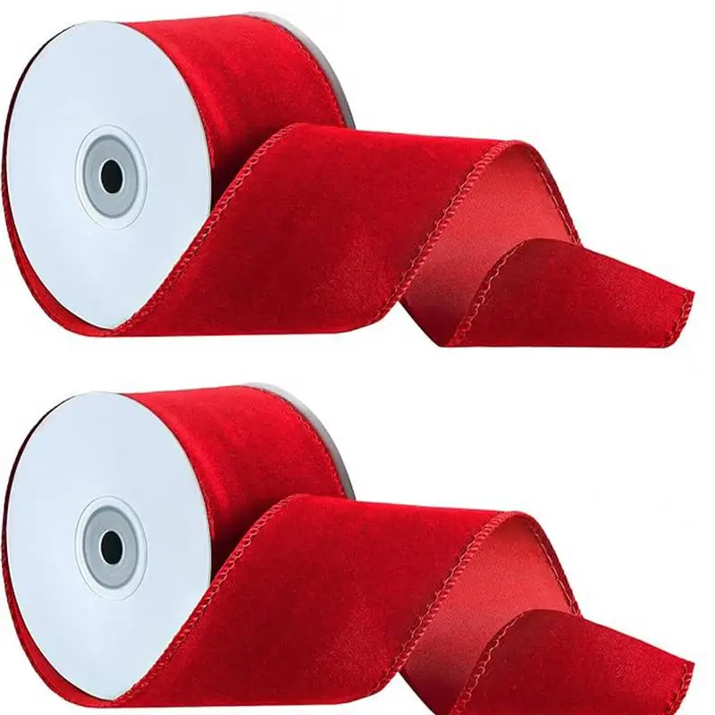 2 rollos de cinta roja de terciopelo con cable, cinta de terciopelo navideña de doble cara, suministros para manualidades, cinta ancha para lazo hecho a mano