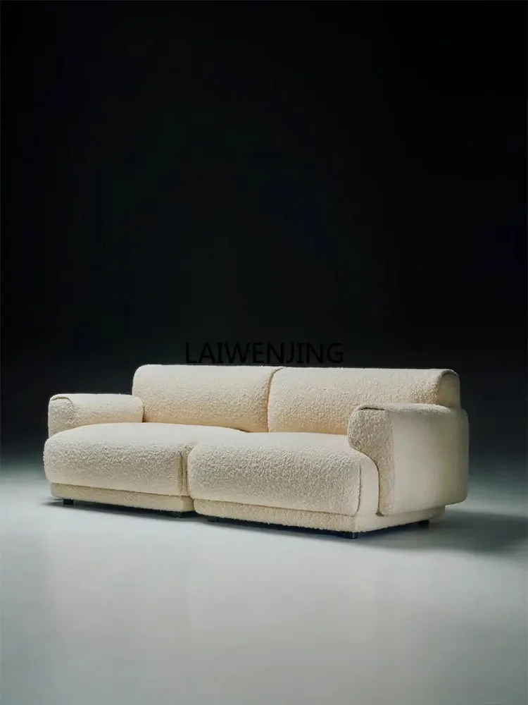 SGF wabi sandy wind simple straight row sofa special-shaped lamb wool fabric three people