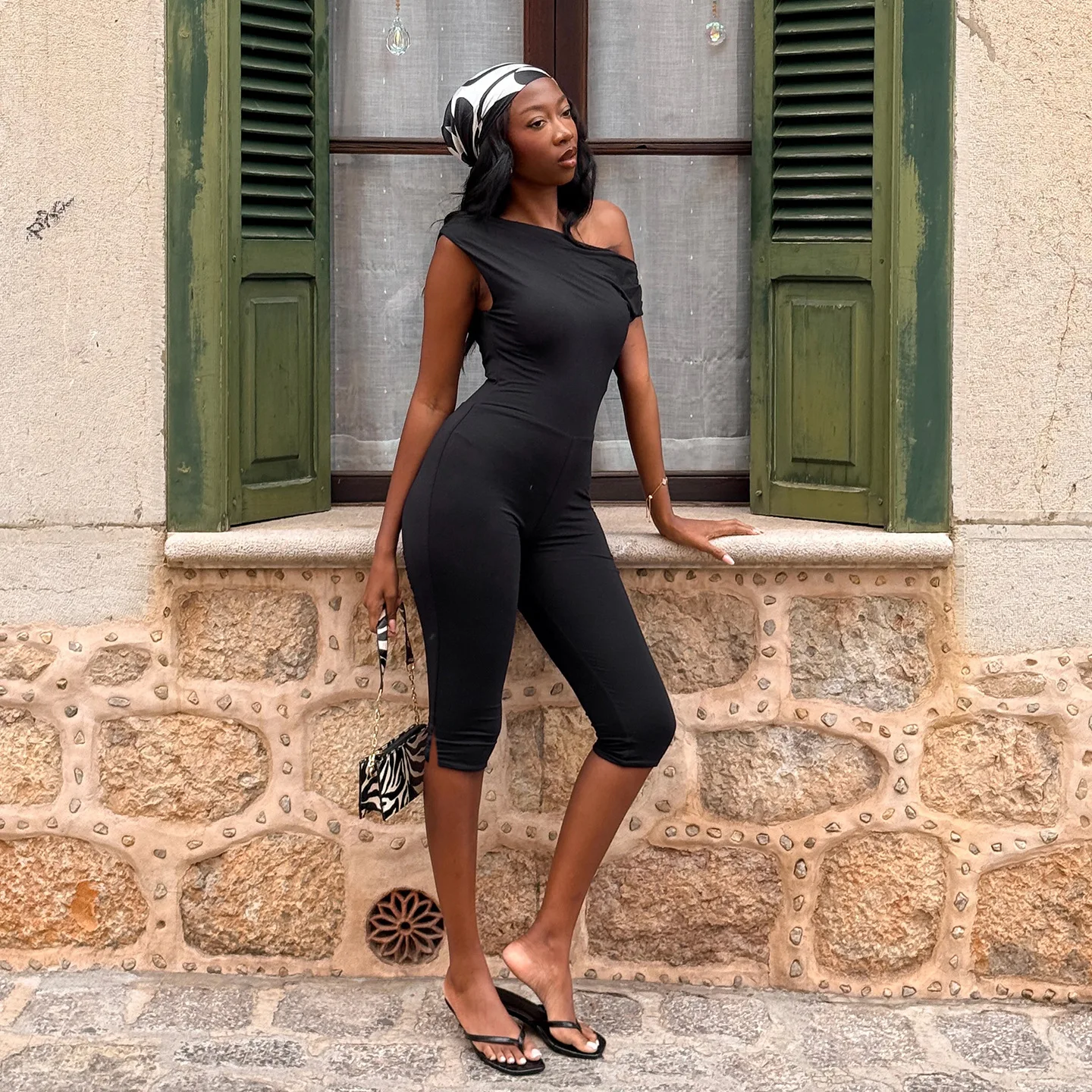 Casual  Color Seven-Foot Pants One-Piece Sleeveless Diagonal Collar Wide Leg Pants High Waist Cotton Blend Women's Jumpsuit
