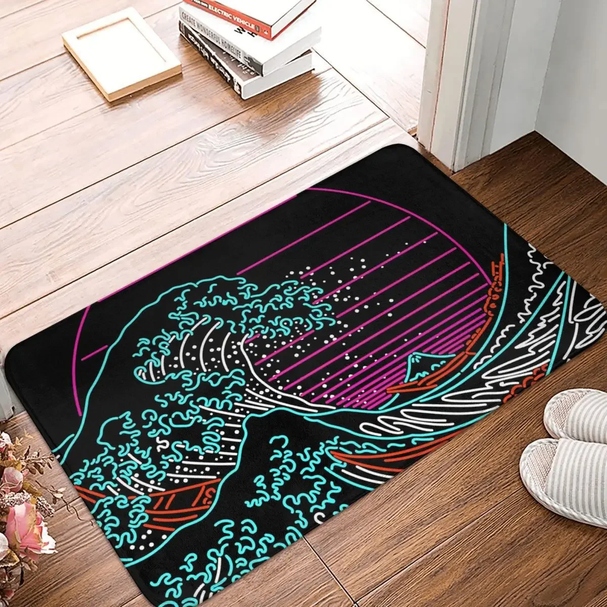 Meme Non-slip Rug Doormat Bath Mat Great Neon Wave Kanagawa Vintage Retrowave 80s Hallway Carpet Home Decor