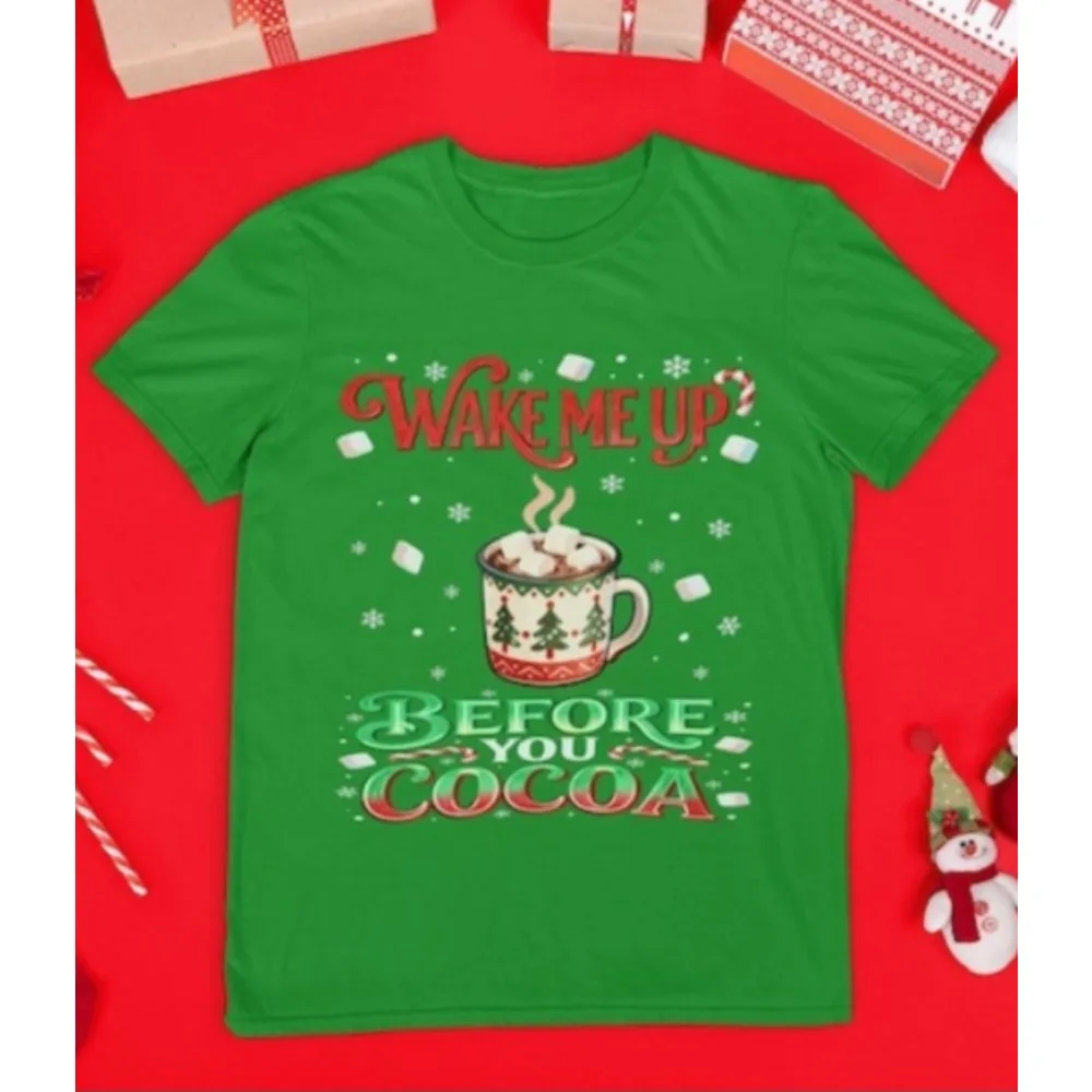 عيد الميلاد تي شيرت Wham! استيقظني قبل أنك قميص الكاكاو الأخير لعيد الميلاد، تي شيرت لطيف للعطلات، تي شيرت للعائلة للرجال والنساء