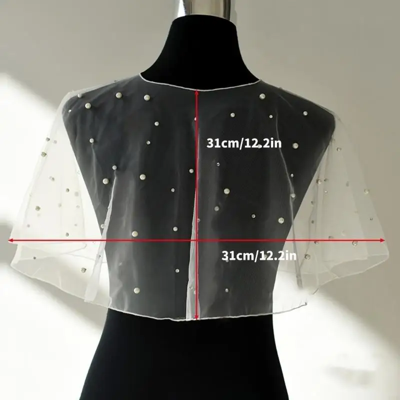 39BC Luxurious Nylon Wedding Shawl Shoulder Wrap Shrug with Pearls and Rhinestones