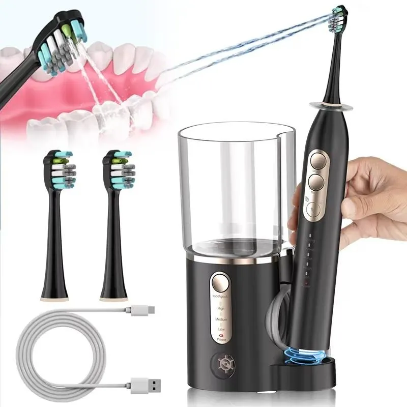 Sonic toothbrush and oral rinser set 5 modes 20-day battery life IPX7 waterproof, soft bristle brush, 2-in-1 oral care