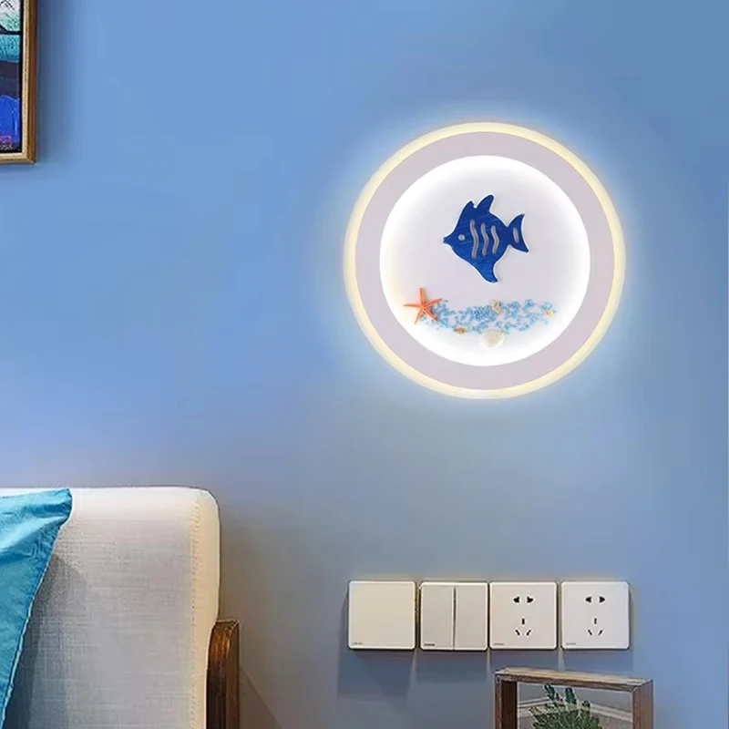 Marine Decorative Wall Lamps Mediterranean Bedside Cartoon LED Lighting Bedroom Background Lamp Cute Children's Room Wall Lights