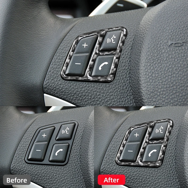 For BMW 3 Series E90 2005-2012 Accessories Carbon Fiber Interior Car Steering Wheel Button Decoration Frame Trim Cover Stickers