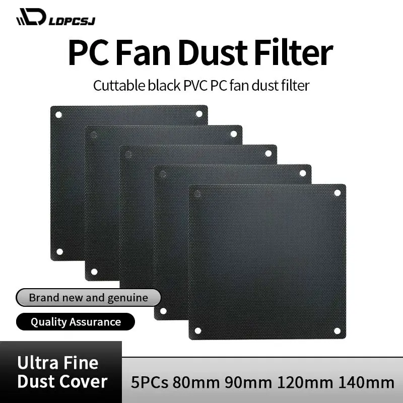 

5PCS 80mm 90mm 120mm 140mm Cuttable Black PVC PC Fan Dust Filter Dustproof Case Computer Mesh Cooling Ultra Fine Dustproof Cover