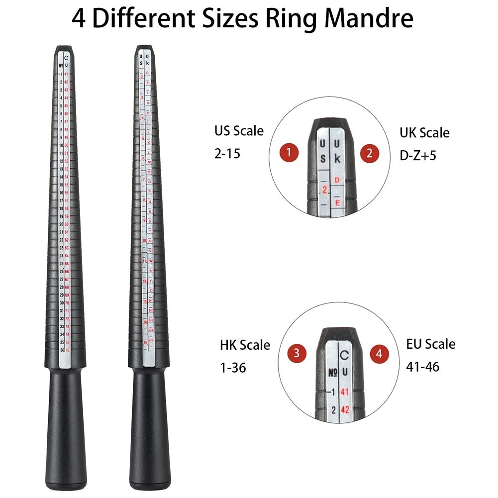 Tamanho do anel Measuring Tool Set, Mandrel Anel Sizer Gauge, Vara e Anel Gauge para Finger Jewelry Making