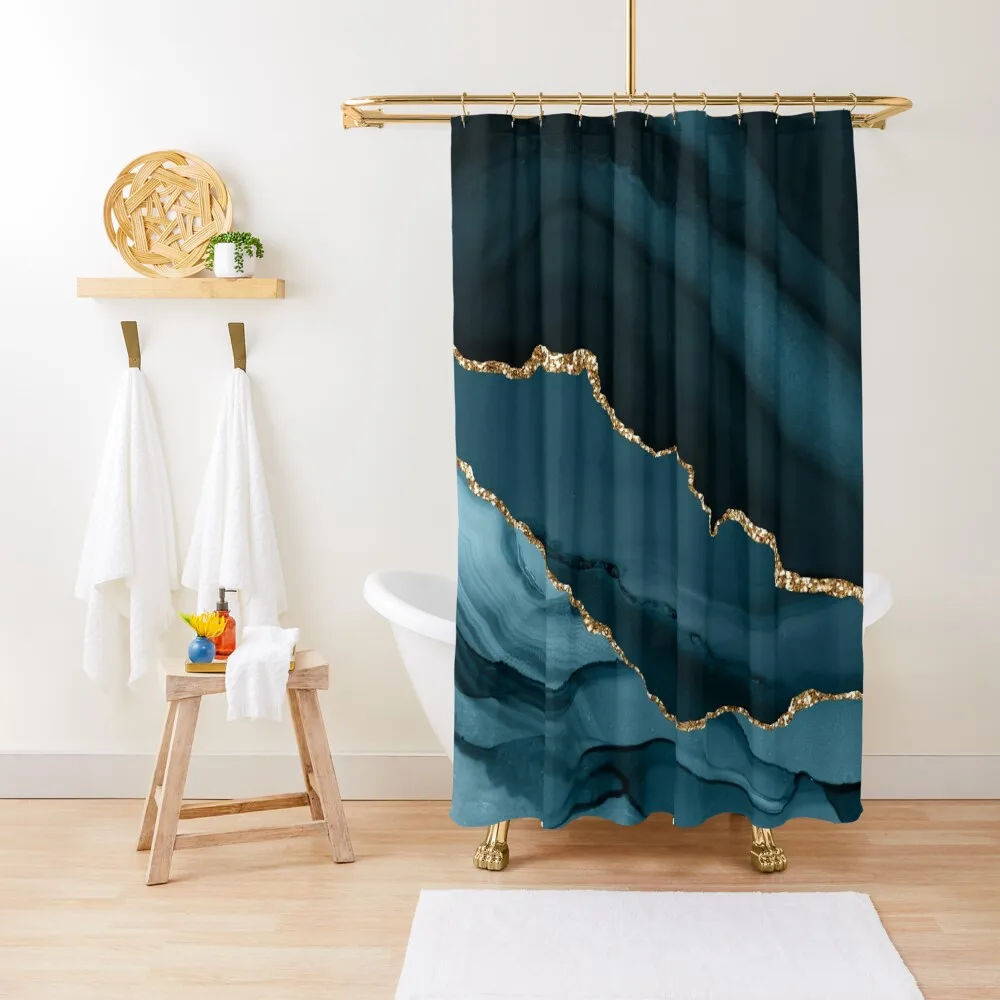 

Watercolor Agate in Slate Blue with Glitter Veins Shower Curtain Bathroom For Shower In The Bathroom Curtain