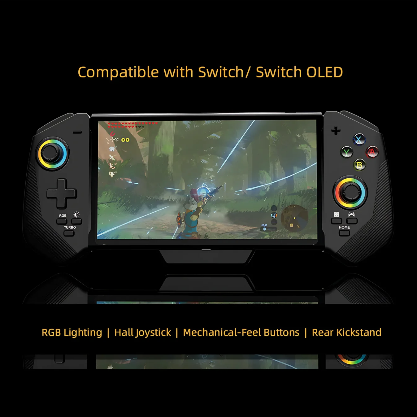 وحدة تحكم في الإضاءة STK-7047 RGB للتبديل/التبديل OLED مع مستشعر جيروسكوب 6 محاور وعصا التحكم في القاعة ووظيفة توربو/التلقائي