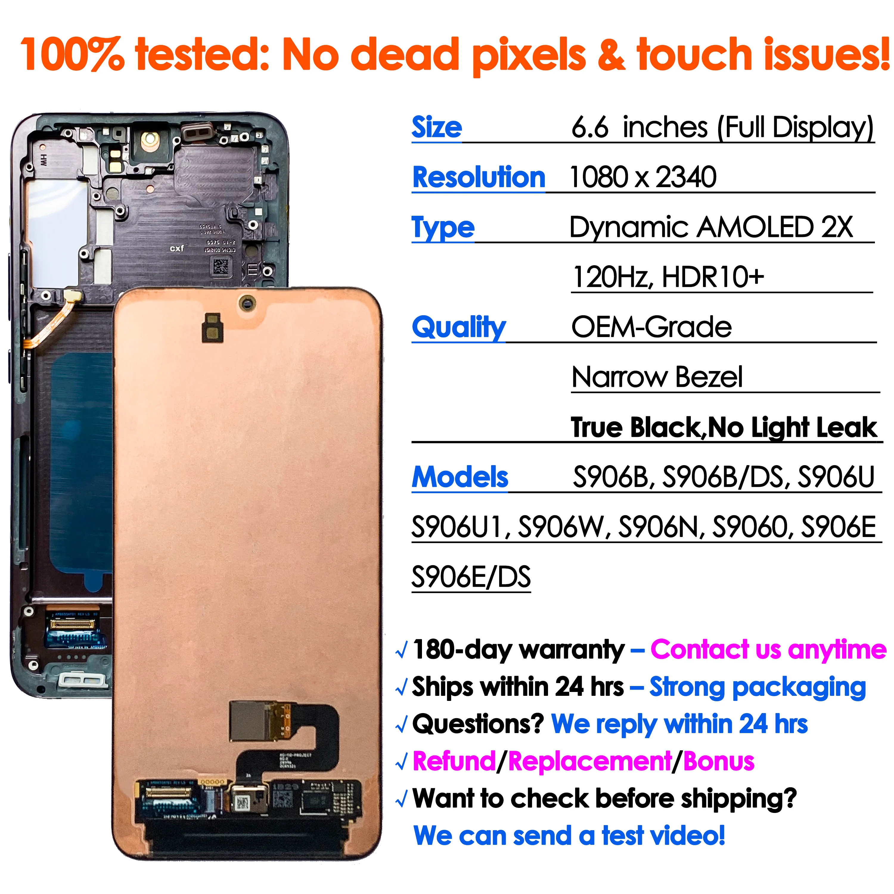삼성 갤럭시 S22 플러스 S22+ 디스플레이 화면 교체용 OEM 다이나믹 AMOLED S906B S906U LCD 터치 디지타이저 어셈블리 수리