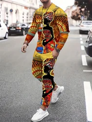 African Indigenous Peoples Printed Men's Fashion Long Sleeve T-shirt Spring And Autumn Men's Sets Everyday Casual Men's Pants