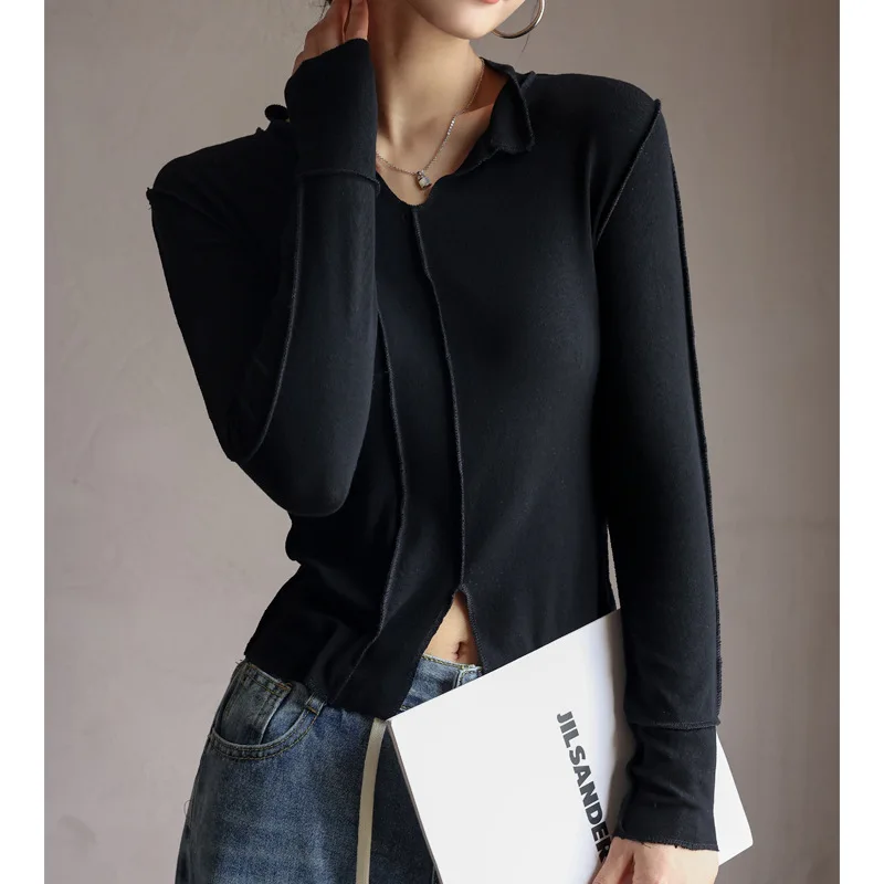 QHot-ขายคุณภาพ ModalVCollared Base Shirt Women, Autumn Inner Wear,เสื้อแขนยาวพร้อมดีไซน์ SenseTT-shirt