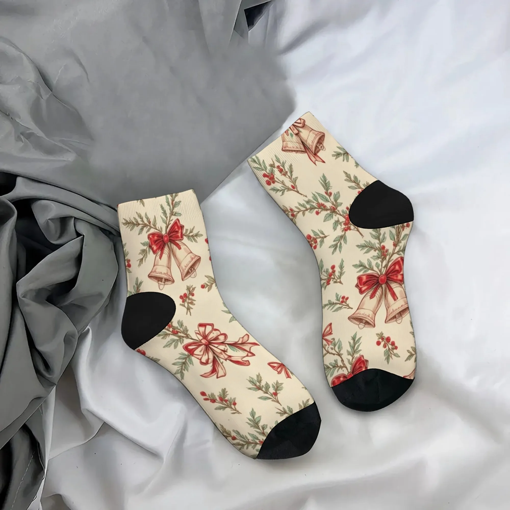 مجنون سعيد جوارب ضغط ثلج القوس جرس عيد الميلاد تصميم الرجال الجوارب القصيرة الجدة الجوارب الهيب هوب المتناثرة نمط هدية