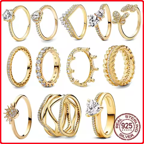 Best-selling Gold-tone Series 925 Sterling Silver Elegant Classic Heart-shaped Crown Ring Luxurious Charm Jewelry Holiday Presen